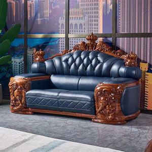 Ensemble de canapés modulaires en cuir véritable de luxe léger, style européen antique Chesterfield pour hôtel, maison, salon - Product Image 2