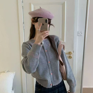 Cardigan en tricot doux et chaud pour femme, style coréen, avec nœud contrastant, nouvelle collection automne-hiver, coupe ajustée - Product Image 3