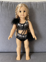 Justaucorps BALUMI personnalisé pour poupée American Girl de 18 pouces, style jazz musical, fait main, avec strass et plumes d'autruche, pour spectacle