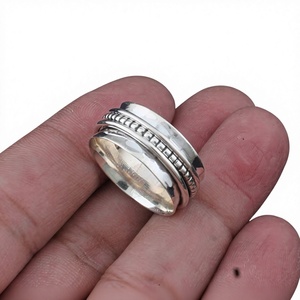 925 Silver Geometric Wedding Band Minimalist Stackable <b>Spinner</b> <b>Ring</b> Unisex Everyday Wear - Product Image 1