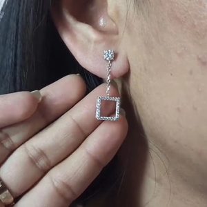 0.97 Ct Diamond <b>Earrings</b>, 14Kt Gold Lab Grown Diamond <b>Earrings</b>, Open Square Diamond Dangle Stud <b>Earrings</b> - Product Image 1