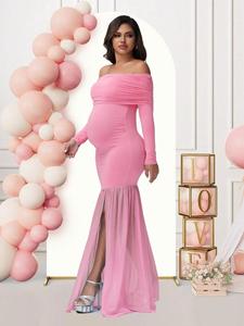 Vestidos de Maternidad para Sesión de Fotos, con Aberturas en los Hombros y Cola de Pez, Ropa para Baby Shower, Vestido Elegante para Fiesta de Noche para Mujeres Embarazadas - Product Image 3