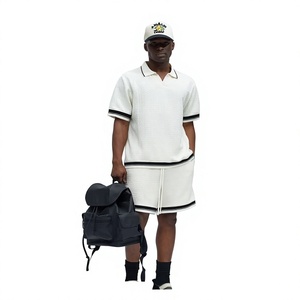 Men's Summer Two-Piece <b>Set</b> White Polo Shirt With Shorts Breathable <b>Knitted</b> Cotton Casual Wear - Product Image 2