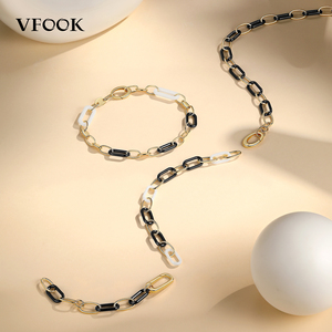 שרשרת צ'וקר שחורה בצורת שעועית בעיצוב VFOOK, עשויה קרמיקה, עמידה בפני כתמים, שרשרת חוליות מתכווננת מכסף 925 לחובבים. - Product Image 3