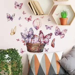 Cartoon butterfly flying blue purple wall stickersChildren's room living room decoration wallpaper self-adhesive PVC stickers