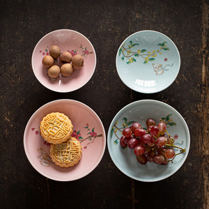 Plateau à fruits haut en céramique de style chinois, plat rond en porcelaine de luxe rétro, plateau à thé et à collations, plat à dessert et à pâtisserie pour les fêtes - Product Image 2