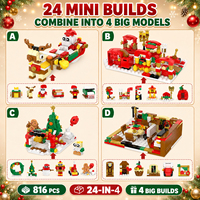Ensemble de blocs de construction de Noël 24-en-1, 816 pièces, jouet de construction de maison de Noël, modèles DIY, kit de briques éducatif, cadeau de Noël