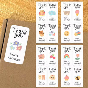 Pegatinas de Agradecimiento Cuadradas Personalizadas, Pegatinas Adhesivas con Dibujos Animados de Osos y Flores para Envolver Regalos, Pegatinas Adhesivas de Agradecimiento en Inglés - Product Image 2