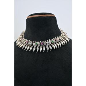 Manish Jewellers Traditional Oxidised Luxury Women's Charm Necklace Set Bezel Setting Rajasthan Geometric Design Daily Wear Gift - Product Image 1