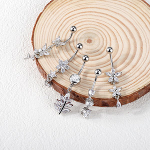 Lingchee in acciaio inox CZ farfalle foglia d'acero ombelico anello adatto per l'accessorio moda donna - Product Image 2