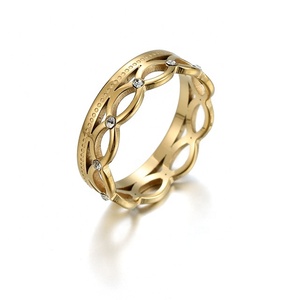 Yiwu Aceon in acciaio inossidabile intagliato struttura a punti alla moda taglio Laser cavo Multi infinito pietra pavimentata nuovo anello in oro da donna - Product Image 1