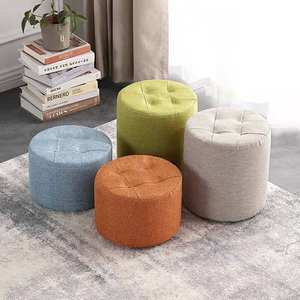 Solid <b>Wood</b> Round Ottoman Tufted Design Home <b>Stool</b> Minimalist Living Room Furniture Adult Use - Product Image 1