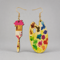 Boucles d'oreilles pendantes en bois faites à la main, design graffiti coloré, légères, bijoux pour femmes, accessoires de festival