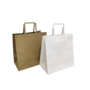 Eco-friendly Flat Handle Kraft White Take Away Paper <b>Bag</b> With Custom Logo Printing - Product Image 1