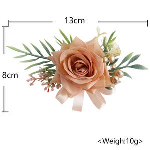 Matrimonio personalizzato ballo di fine anno blu rosa rosa rosa artificiale fiore di seta da sposa fiocco da sposa corpetto da polso per matrimonio - Product Image 3