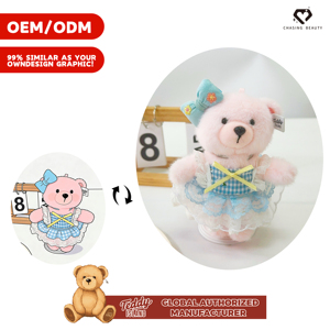 Teddy ISLAND Orsacchiotto di Peluche Rosa con Autorizzazione Globale, con Abito Lolita in Gingham Blu e Accessorio per Capelli con Fiocco - Product Image 1