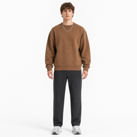 Sweat-shirt ample à col rond en molleton chiné, couleur unie, style streetwear, pour un usage quotidien décontracté