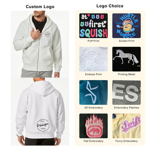 Autumn Wholesale Printing Logo Regular Fit Hoodie Ribbed Casual Street Wear High Quality <b>Thick</b> Fleece Full Zipper Pullover - Product Image 2