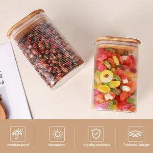 SINCERE 2025, tarros de almacenamiento de alimentos de vidrio cuadrados personalizados, tapas de bambú, superventas, organizador de cocina, contenedores de almacenamiento para cubierta de uso - Product Image 2