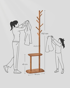 <span class=keywords><strong>VASAGLE</strong></span> facile montaggio appendiabiti in legno per la casa appendiabiti a forma di albero multi-funzionale appendiabiti con mensola - Product Image 2