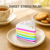 Balle anti-stress à presser en forme de gâteau, multicouche arc-en-ciel, en mousse à rebond lent, avec glaçage crémeux et confettis, pour bureau