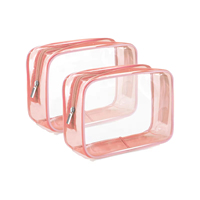 Pochette de voyage en PVC transparente pour cosmétiques, avec fermeture éclair, personnalisable avec logo, rose, carrée, imperméable, pour articles de toilette