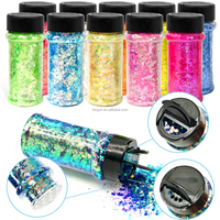 Poudre de paillettes cosmétiques en gros d'usine, paillettes hexagonales en PET, paillettes holographiques en vrac, paillettes épaisses mélangées pour l'artisanat, 24 couleurs