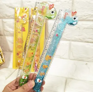 Penggaris lurus glitter pasir isap hewan kartun lucu plastik akrilik cair gajah bebek kuning Paus 20cm