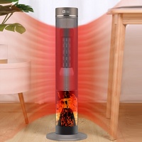 Ventilateur Chauffant Électrique Vertical, Chauffage d'Espace, Oscillation Gauche-Droite, Effet Flamme 3D Style Cheminée, Ventilateur d'Air Chaud en Céramique, Chauffage Intelligent