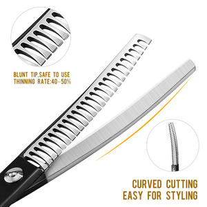 Tijeras de Entresacar para Mascotas de Acero Inoxidable con Hoja Curva de Dientes Tipo Espina de Pescado, Mango Estilo Medon de 6.5 Pulgadas, Color Negro - Product Image 4