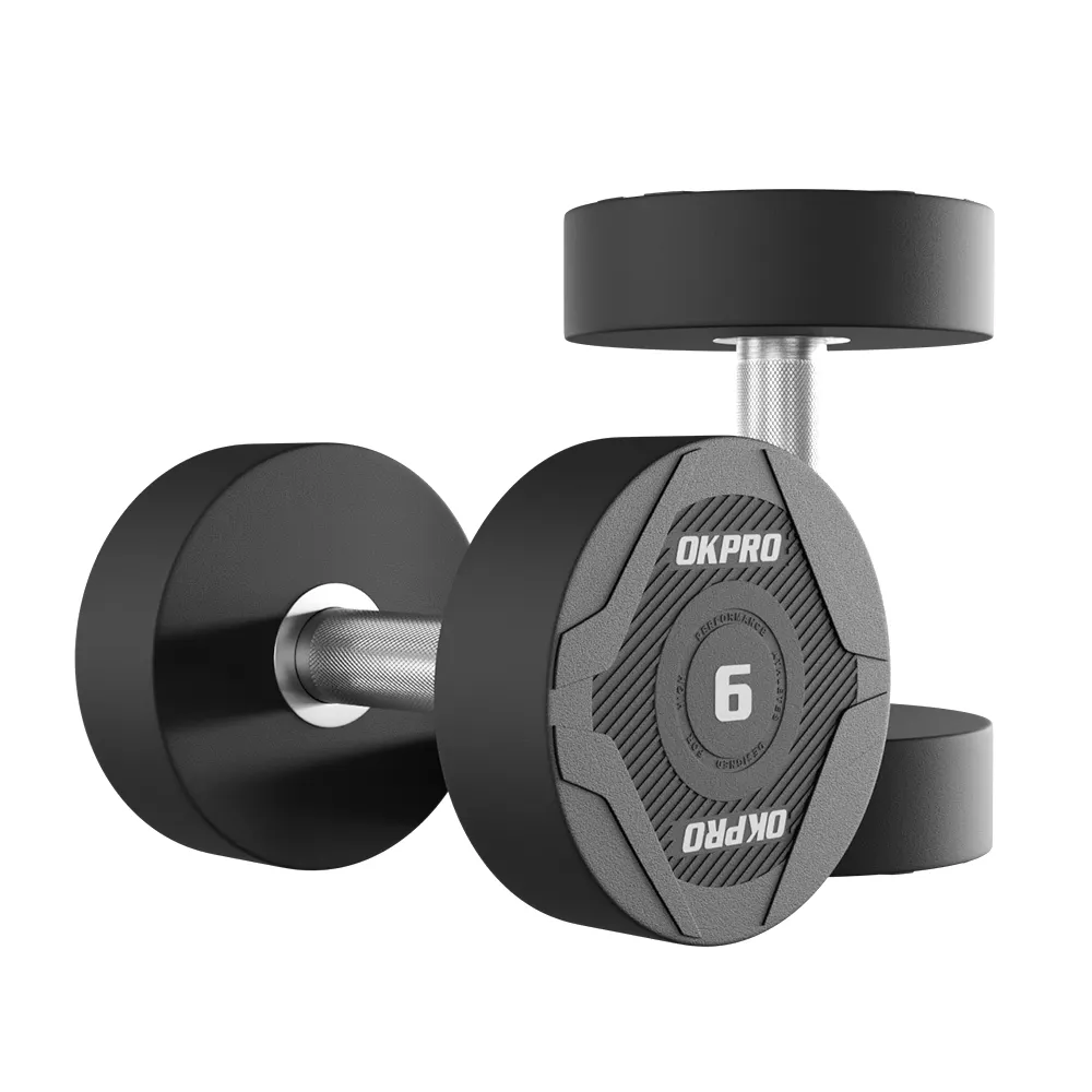 OKPRO नई डिजाइन उच्च गुणवत्ता थोक फिटनेस उपकरण Urethane पु Dumbbells दौर जिम Dumbbell