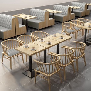 Café-restaurant restauration rapide Commercial carré café en cuir bois Restaurant banc canapé meubles stand siège Table et ensemble de chaises - Product Image 2