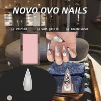Ongles artificiels à pointe stiletto, longueur moyenne, en gel souple, double finition mate, transparents, couvrance totale, pour salon et DIY, 16 tailles, 224 pièces