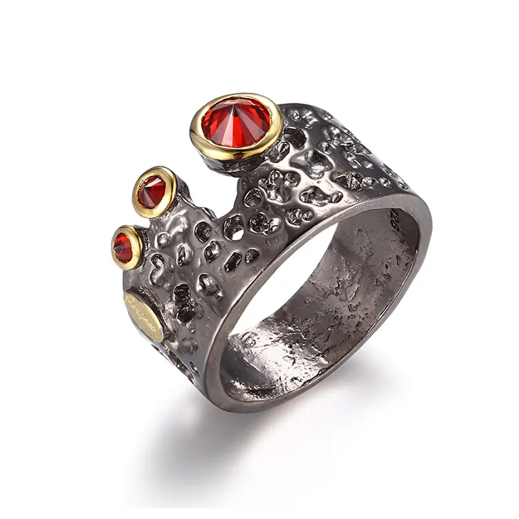 Red Zircon Hot Sale Ring New Design Retro Style Gemstone Ethnic Ring For Gift
