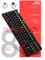 Keyboard 87 kunci mekanis, kabel USB ergonomis dengan lampu latar untuk komputer PC, Set up, Gamer Gaming