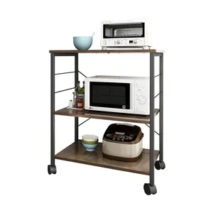 Estante de almacenamiento de utilidad para panadero de cocina, soporte para microondas, carrito con ruedas, organizador de cocina, estantes de 3 niveles, pies ajustables