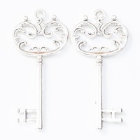 Pendentif Clé Squelette Décorée en Alliage, Couronne et Nœud, pour Porte-Cartes d'Invité de Mariage