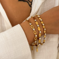 NUEVA PULSERA BOHO ELEGANTE Y DE MODA CON DISCO OVALADO DE CIRCONITA PRINCESSA, BAÑADA EN ORO DE 18K, DE ACERO INOXIDABLE, JOYERÍA PARA DAMA, Dazan HOT