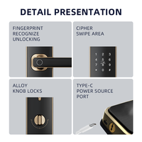 Cerradura Inteligente para Puerta UIELOCK A2, TUYA WIFI, con Tarjeta, Huella Dactilar, Código Biométrico, para Puerta de Madera, Apartamento, Casa, Hotel