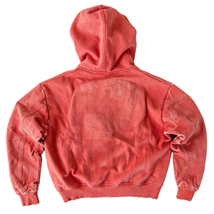 <span class=keywords><strong>Felpa</strong></span> con Cappuccio Rossa Vintage Personalizzata di Alta Qualità, con Zip Intera, Stile Streetwear, Maniche in Cotone con Strass e Bordi Grezzi, Effetto Lavato - Product Image 6