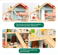 Grande Villa de Luxe à Trois Niveaux en Bois Massif pour Enfants, Maison de Jeu de Simulation DIY, Maison de Poupée pour Jeu de Rôle