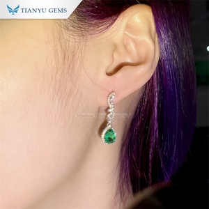 Tianyu Gems 14k Yellow <b>Gold</b> <b>Earrings</b> <b>Emerald</b> Pear Cut Colombian <b>Emerald</b> with Moissanite <b>Earrings</b> - Product Image 5