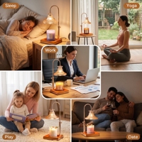 2 ampoules GU10 50W pour chauffe-bougie, couleur or rose, convient aux bougies de moins de 5,5 pouces, base carrée en bois, verre ambré