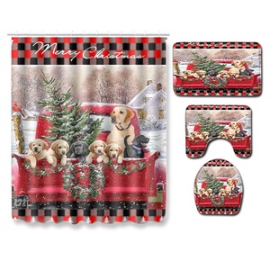 Cortina de Ducha de Poliéster con Diseño de Muñecos de Nieve Azules y Árbol de Navidad, Cortina de Baño con Impresión Digital, Impermeable, Personalizada, Moderna, al por Mayor - Product Image 3