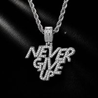 Collier chaîne en corde avec pendentif lettre 'Never Give Up' en alliage et strass, couleur dorée, en stock, vente en gros, bijoux tendance