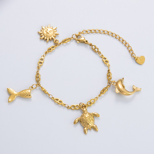 Cheville en acier inoxydable plaqué or 18 carats avec breloque animale en coquillage perlé pour femme, bijou d'été tendance - Product Image 4