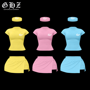 ชุดเซ็ตเสื้อยืดแขนสั้นผ้าฝ้ายและกระโปรงสั้น 2 ชิ้น สำหรับผู้หญิง ชุดลำลองฤดูร้อน รับสกรีนโลโก้ - Product Image 1