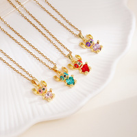 Collier Pendentif Tendance Stitch Dessin Animé en Acier Inoxydable Plaqué Or 18K avec Zirconium Unisexe, Ne Ternit Pas, Hypoallergénique