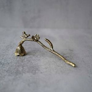 Brass <b>Candle</b> Snuffer Oriental Style With Bird And Flower Design Irregular Shape Hand Tool - Product Image 1