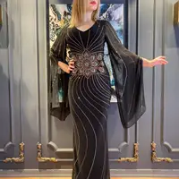 Muslim Abaya Dress with Rhinestones, Long Sleeve